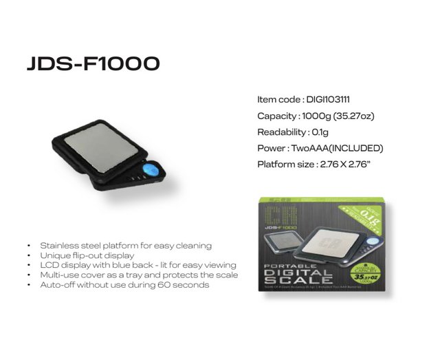 PORTABLE DIGITAL SCALE JDS F1000 MAX CAPACITY 35.27 OZ