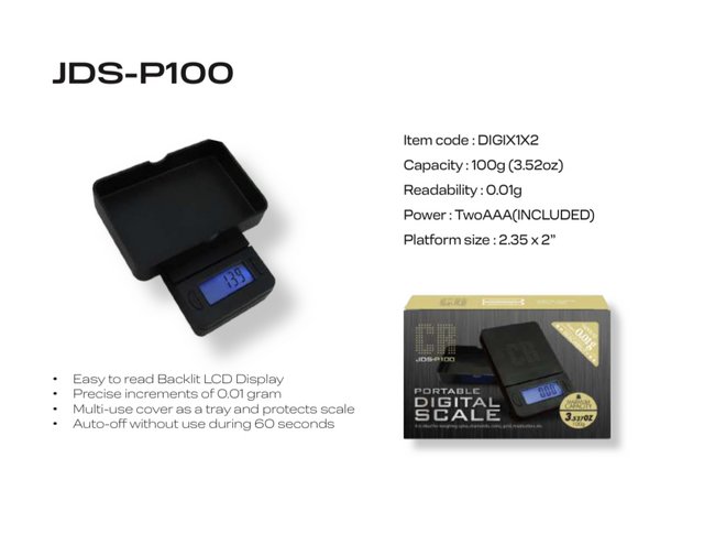PORTABLE DIGITAL SCALE JDS- P100 MAX CAPACITY 3.527OZ