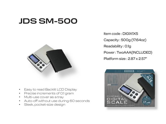 PORTABLE DIGITAL SCALE JDS SM-500 MAX CAPACITY 17.64 OZ