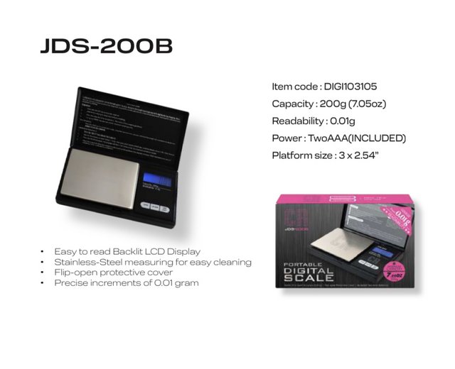 PORTABLE DIGITAL SCALE JDS-200B MAX CAPACITY 7.05 OZ