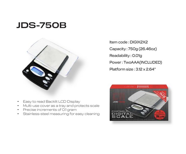 PORTABLE DIGITAL SCALE JDS-750B MAX CAPACITY 26.45 OZ