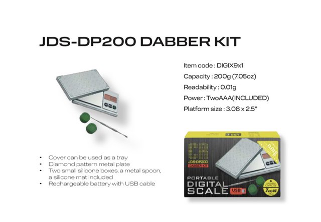 PORTABLE DIGITAL SCALE JDS-DP200 DABBER KIT MAX CAPACITY 7.055 OZ
