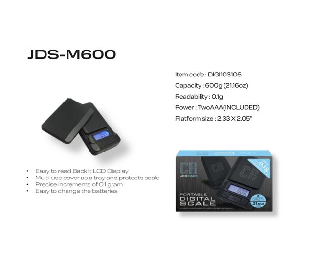 PORTABLE DIGITAL SCALE JDS-M600MAX CAPACITY 21.16OZ