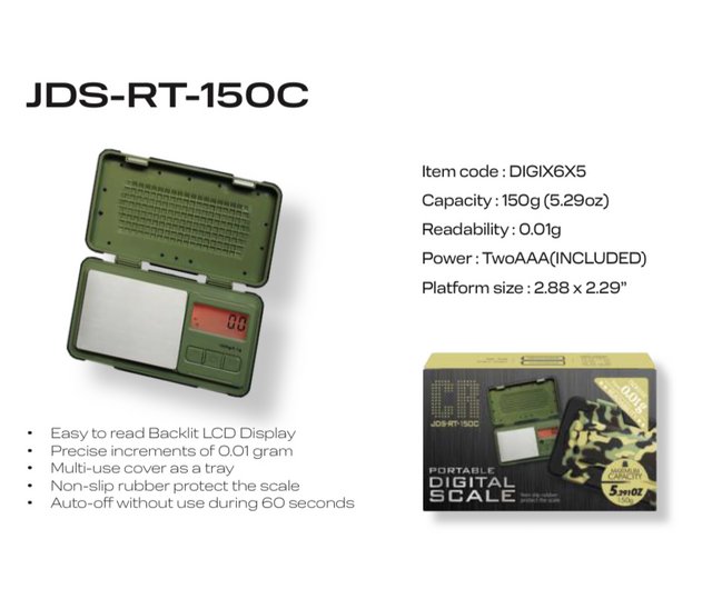 PORTABLE DIGITAL SCALE JDS-RT-150C MAX CAPACITY 5.291 OZ