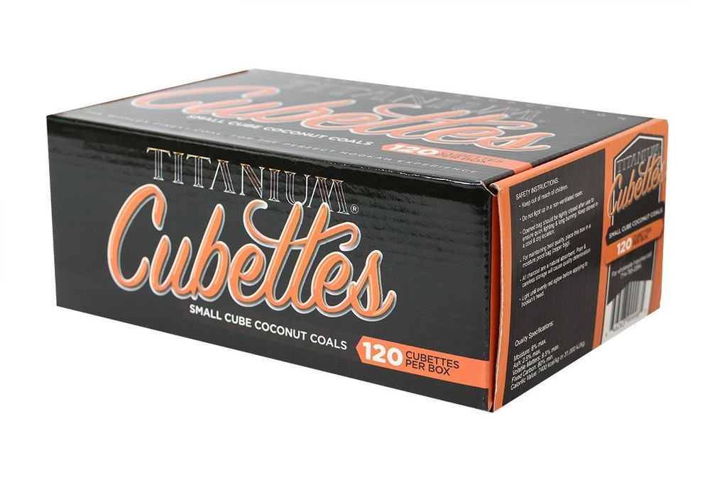 TITANIUM CUBETTES SMALL CUBE COCONUT COALS 120 PER BOX ORANGE