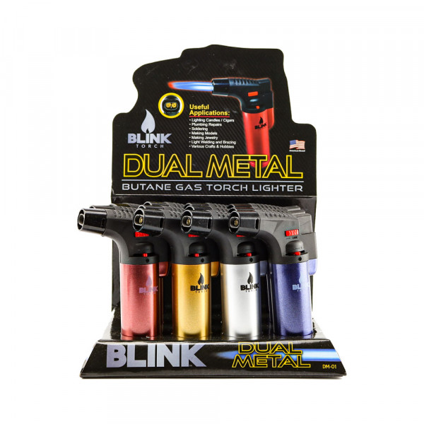 BLINK DUAL METAL BUTANE GAS TORCH LIGHTER 12 COUNT