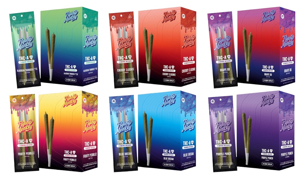 FLYING MONKEY 42.0 THC-A DIAMOND INFUSED PRE-ROLLS 2CT BOX OF 10