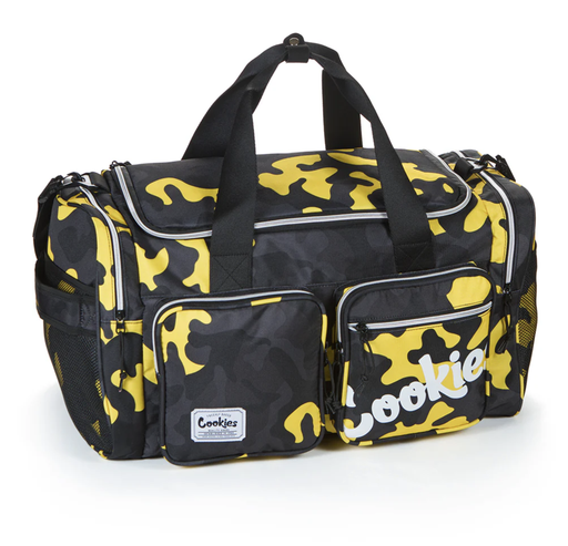 [STASHE-20483] COOKIES HERITAGE SMELL PROOF CANVAS NYLON DUFFEL BAG W/ FRONT CARGO POCKETS & DUAL SI DE POCKETS