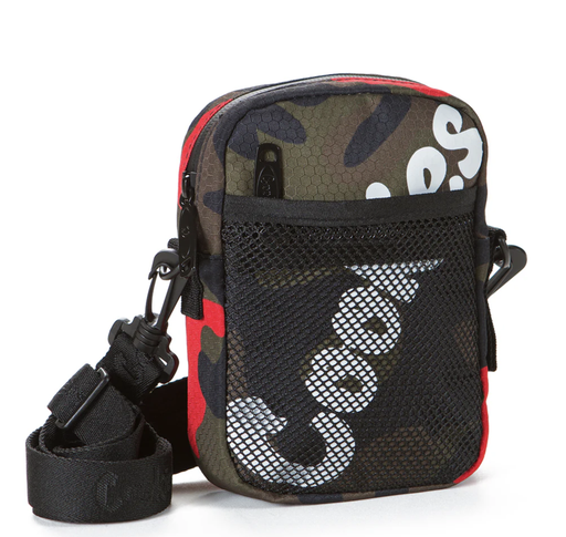 LAYERS SMELL PROOF HONEYCOMB NYLON SHOULDER BAG W/ PLASTIC ZIPPERS, MESH POCK ET OVERLAY & CUSTOM BRANDED STRAP