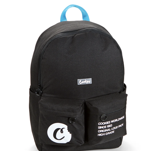 [NOIR S-20507] ORION CANVAS NYLON "SMELL PROOF" BACKPACK W/ PRINT & RUBBER LOGO