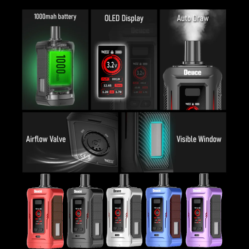 YOCAN DEUCE 1000MAH VV 510 THREAD DUAL CARTRIDGE VAPE BATTERY WITH OLED SCREEN