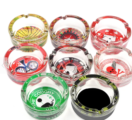[INTREF0000609] JAMAICAN GLASS ASHTRAY + RIC N MORRI +BACKWOOD . DESIGN - 6CT
