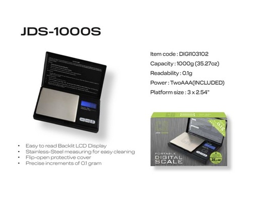 [INTREF0000922] PORTABLE DIGITAL SCALE JDS-1000S MAX CAPACITY 35.27 OZ