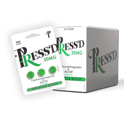 [PRESS'-22315] PRESS'D GREEN 30MG HULK BLEND 7-HYDROXY & RED OH KRATOM BLISTER CAPSULES 3CAPS