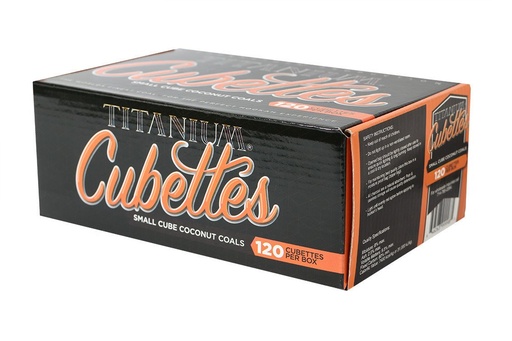 [INTREF0001497] TITANIUM CUBETTES SMALL CUBE COCONUT COALS 120 PER BOX ORANGE