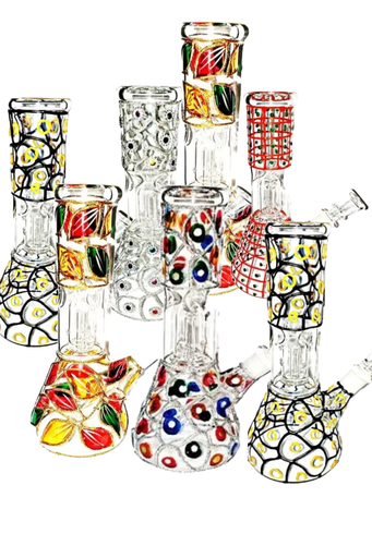 [14MM S-23992] 8" FANCY DESIGNER PERCOLATORS WATER PIPE 7 PCS JAR